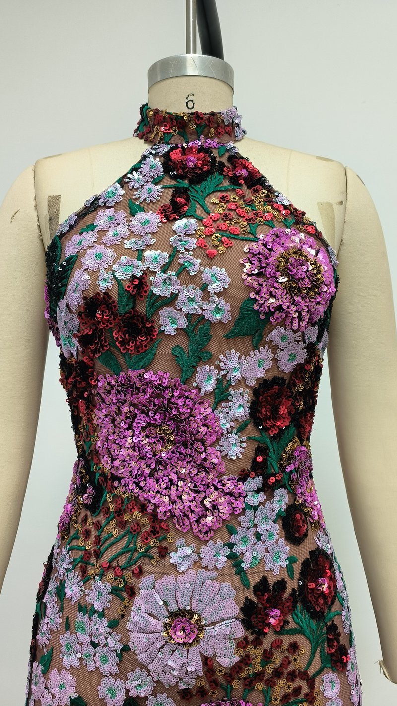 Backless Floral Embellished Mini Dress H6837