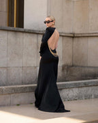 Backless Gold Trim Satin Gown H6283