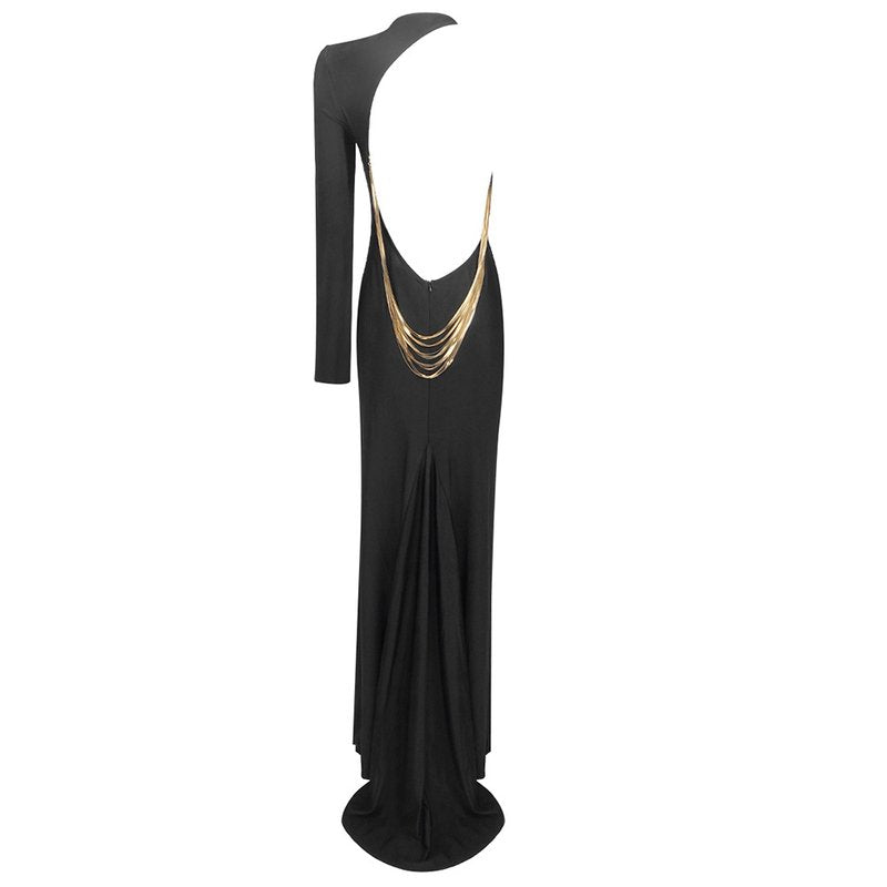 Backless Gold Trim Satin Gown H6283