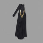 Backless Gold Trim Satin Gown H6283