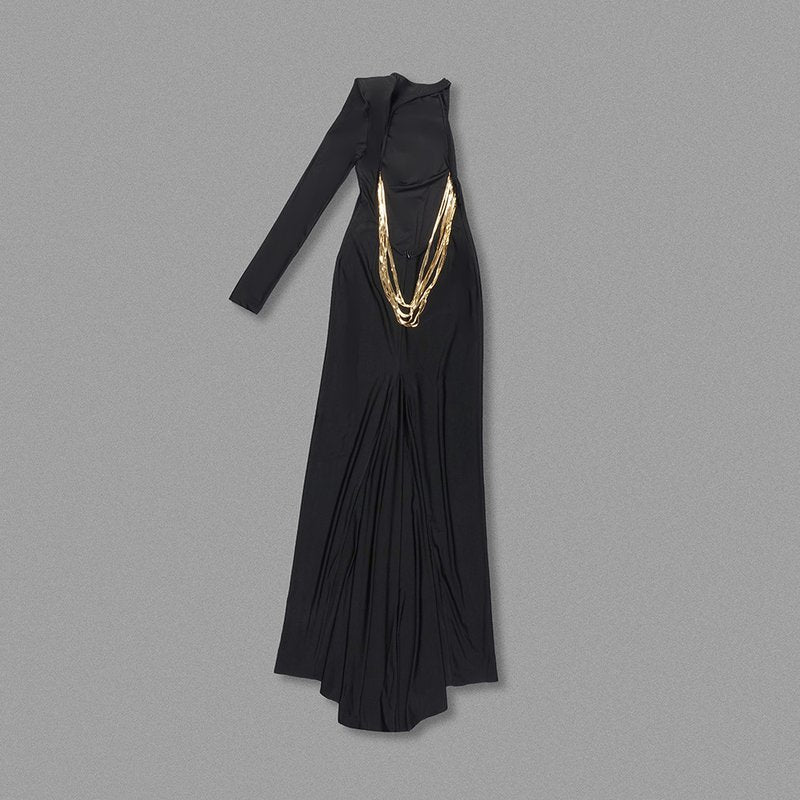 Backless Gold Trim Satin Gown H6283