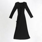 Backless Lace-Up Long Sleeve Maxi Dress H4157