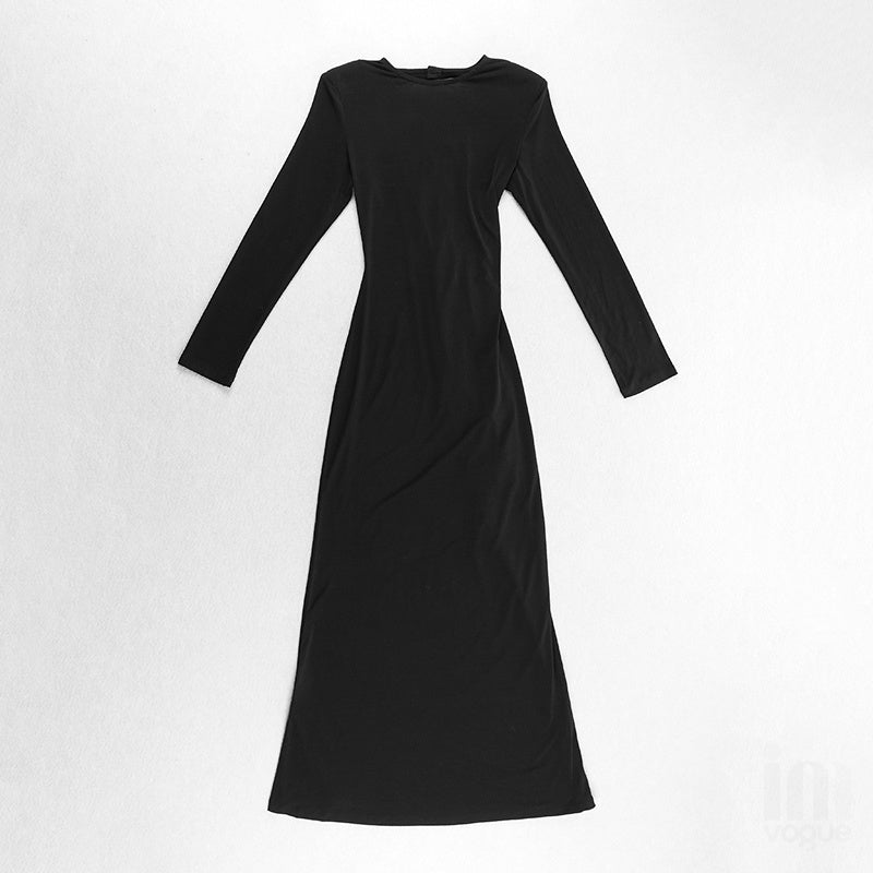 Backless Lace-Up Long Sleeve Maxi Dress H4157