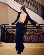 Backless Long Sleeve Maxi Dress H6786