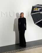 Backless Long Sleeve Maxi Dress H6786