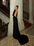 Backless Long Sleeve Velvet Gown H7018