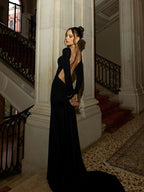 Backless Long Sleeve Velvet Gown H7018