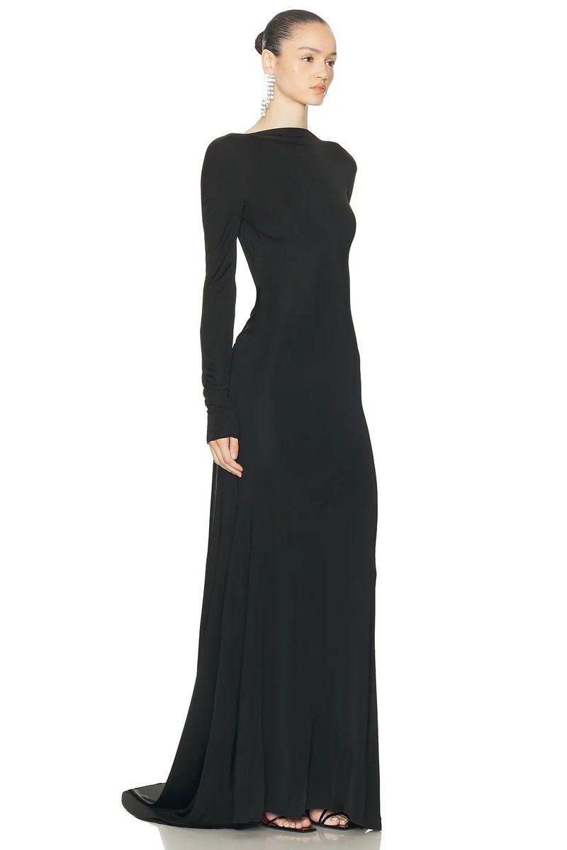 Backless Long Sleeve Velvet Gown H7018