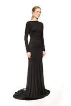 Backless Long Sleeve Velvet Gown H7018