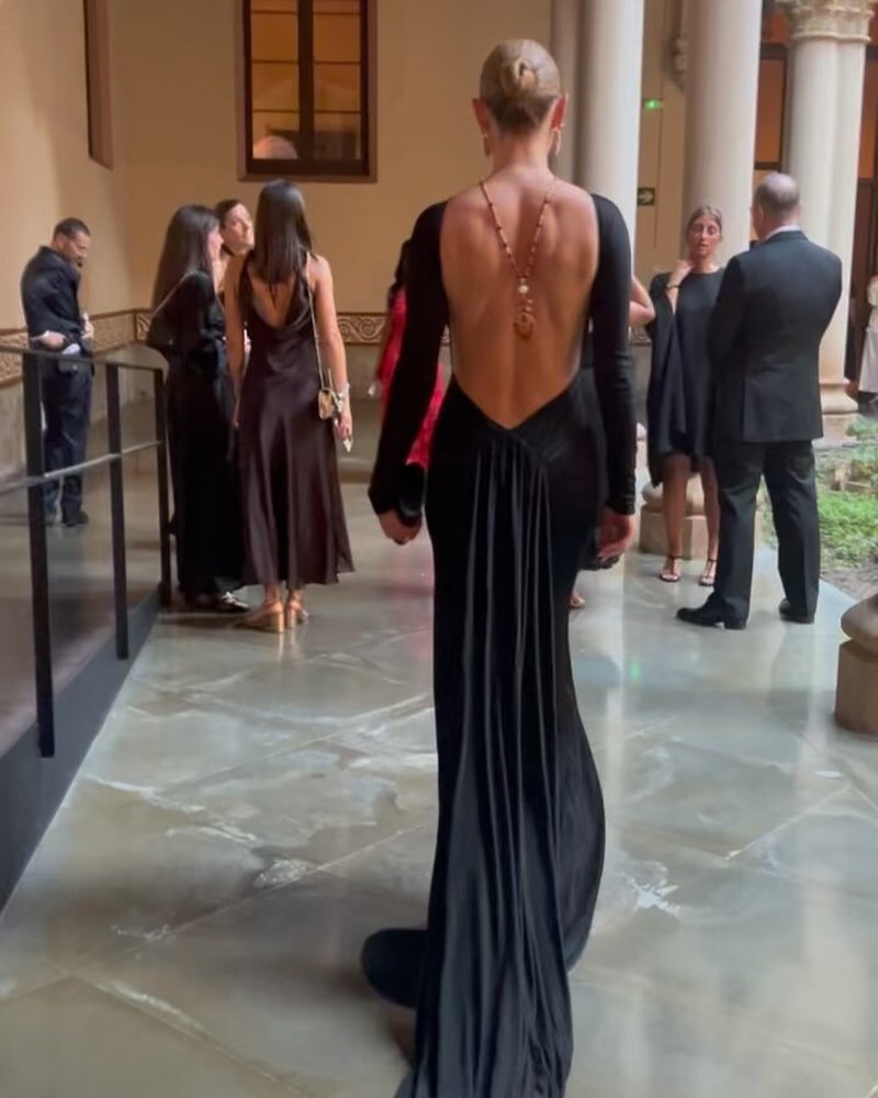 Backless Long Sleeve Velvet Gown H7018