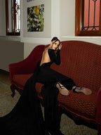 Backless Long Sleeve Velvet Gown H7018