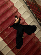 Backless Long Sleeve Velvet Gown H7018
