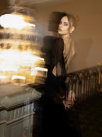 Backless Long Sleeve Velvet Gown H7018