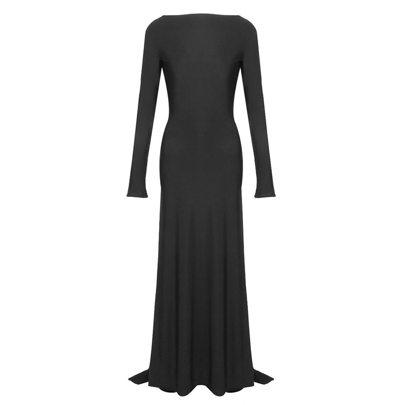 Backless Long Sleeve Velvet Gown H7018
