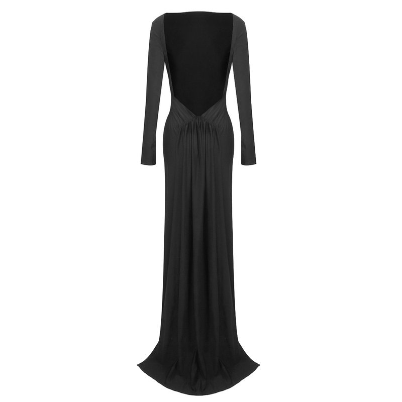 Backless Long Sleeve Velvet Gown H7018