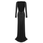 Backless Long Sleeve Velvet Gown H7018
