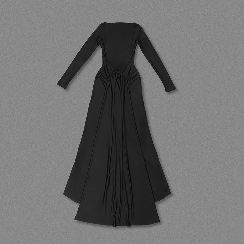 Backless Long Sleeve Velvet Gown H7018
