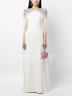 Beaded Cape Sleeve Black Maxi Dress H7000