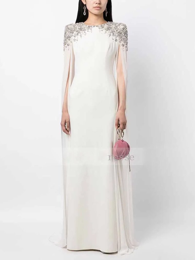 Beaded Cape Sleeve Black Maxi Dress H7000