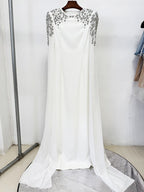 Beaded Cape Sleeve Black Maxi Dress H7000