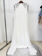Beaded Cape Sleeve Black Maxi Dress H7000
