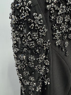 Beaded Cape Sleeve Black Maxi Dress H7000