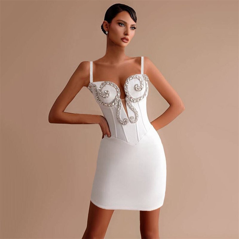 Beaded Corset Mini Wedding Dress H6801