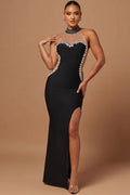 Beaded Halter High Slit Maxi Dress H6448