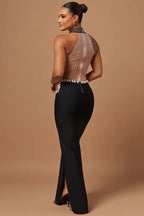 Beaded Halter High Slit Maxi Dress H6448