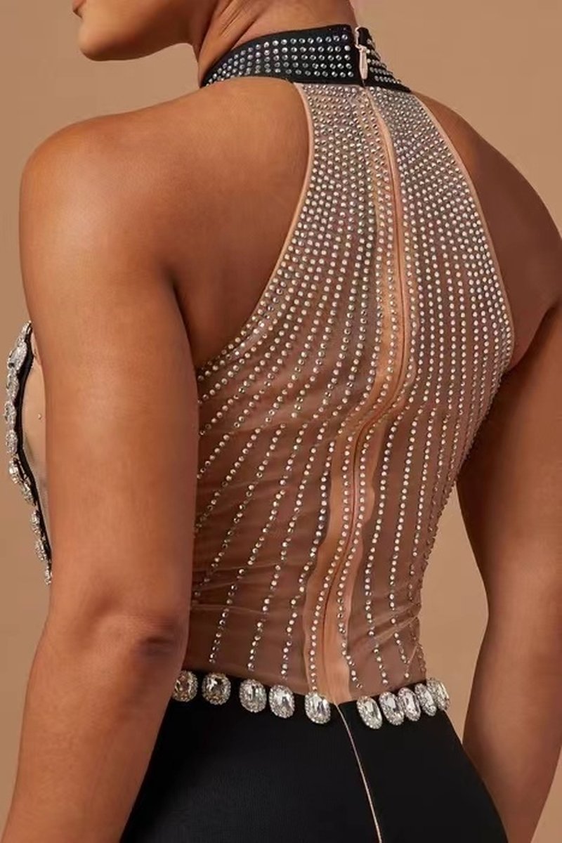 Beaded Halter High Slit Maxi Dress H6448