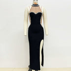 Beaded Halter High Slit Maxi Dress H6448
