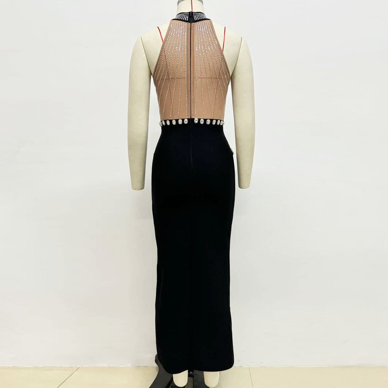 Beaded Halter High Slit Maxi Dress H6448