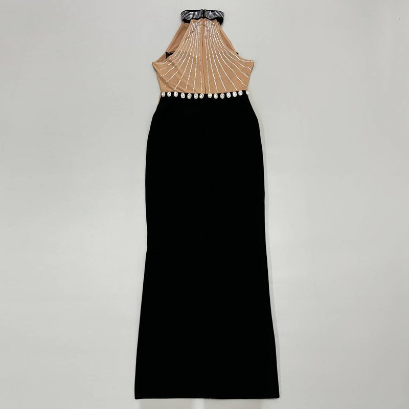 Beaded Halter High Slit Maxi Dress H6448