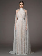 Beaded High Neck Sheer Wedding Gown H6730