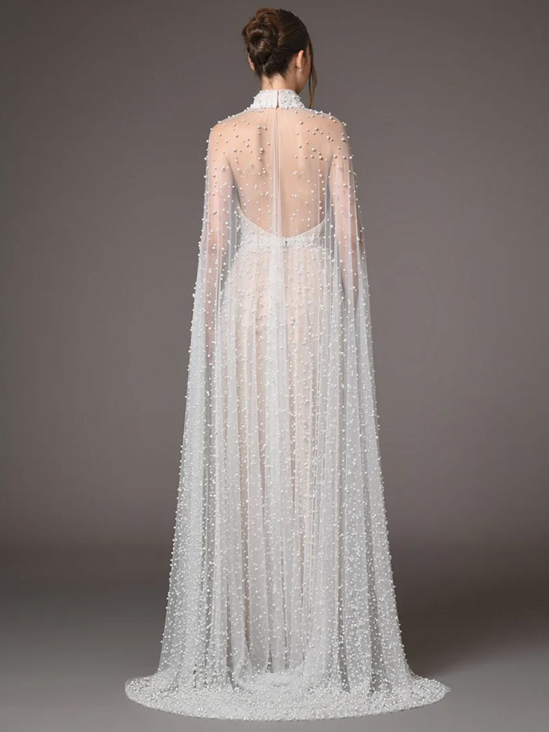 Beaded High Neck Sheer Wedding Gown H6730