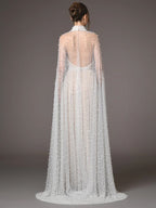 Beaded High Neck Sheer Wedding Gown H6730