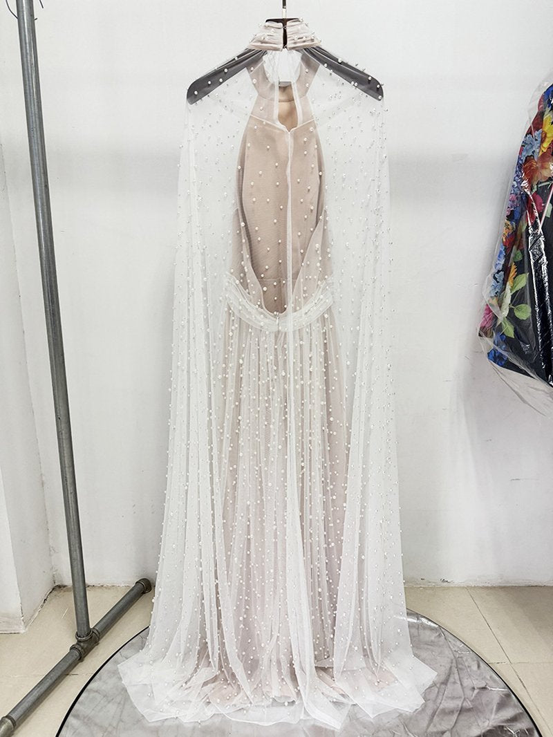 Beaded High Neck Sheer Wedding Gown H6730