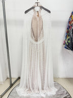 Beaded High Neck Sheer Wedding Gown H6730