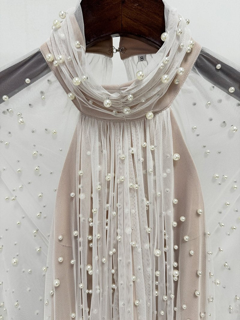 Beaded High Neck Sheer Wedding Gown H6730