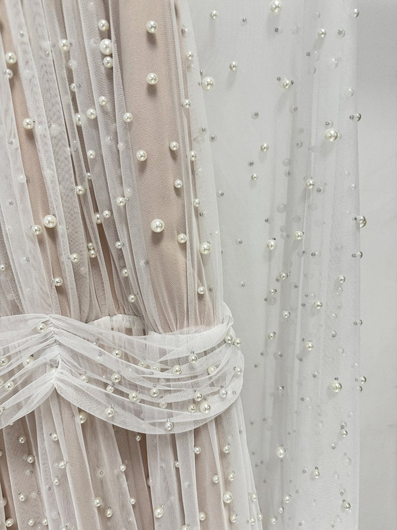 Beaded High Neck Sheer Wedding Gown H6730