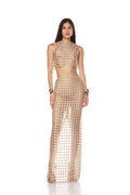 Beige Beaded Crop Top & Skirt Set H6833