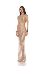 Beige Beaded Crop Top & Skirt Set H6833