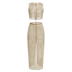 Beige Beaded Crop Top & Skirt Set H6833