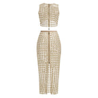 Beige Beaded Crop Top & Skirt Set H6833