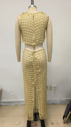 Beige Beaded Crop Top & Skirt Set H6833