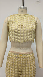 Beige Beaded Crop Top & Skirt Set H6833