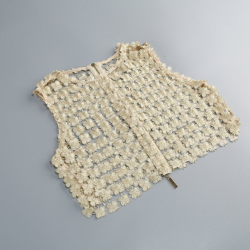 Beige Beaded Crop Top & Skirt Set H6833