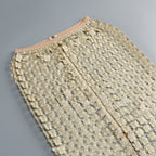Beige Beaded Crop Top & Skirt Set H6833