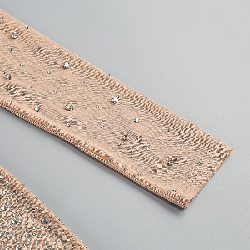 Beige Embellished Long Sleeve Maxi Dress H6714