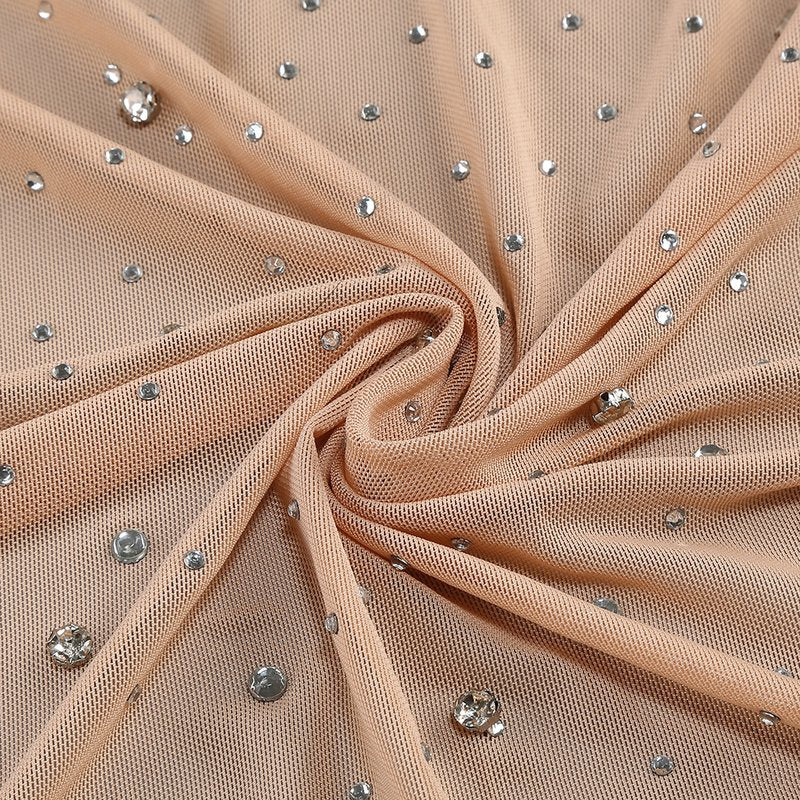 Beige Embellished Long Sleeve Maxi Dress H6714